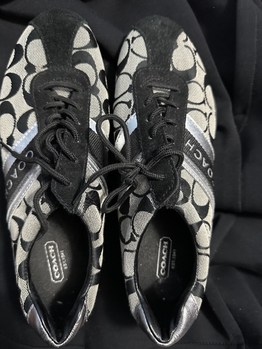 Vintage Coach Signature Sneakers Black Silver Cream Size EU 38.5 8.5 US